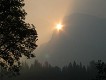  Dawn, with smoke obscuring the sun behind Half Dome, Yosemite